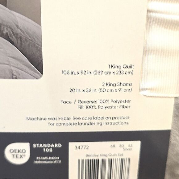 Koolaburra By Ugg Bentley King Quilt Set- Silver - Picture 10 of 12